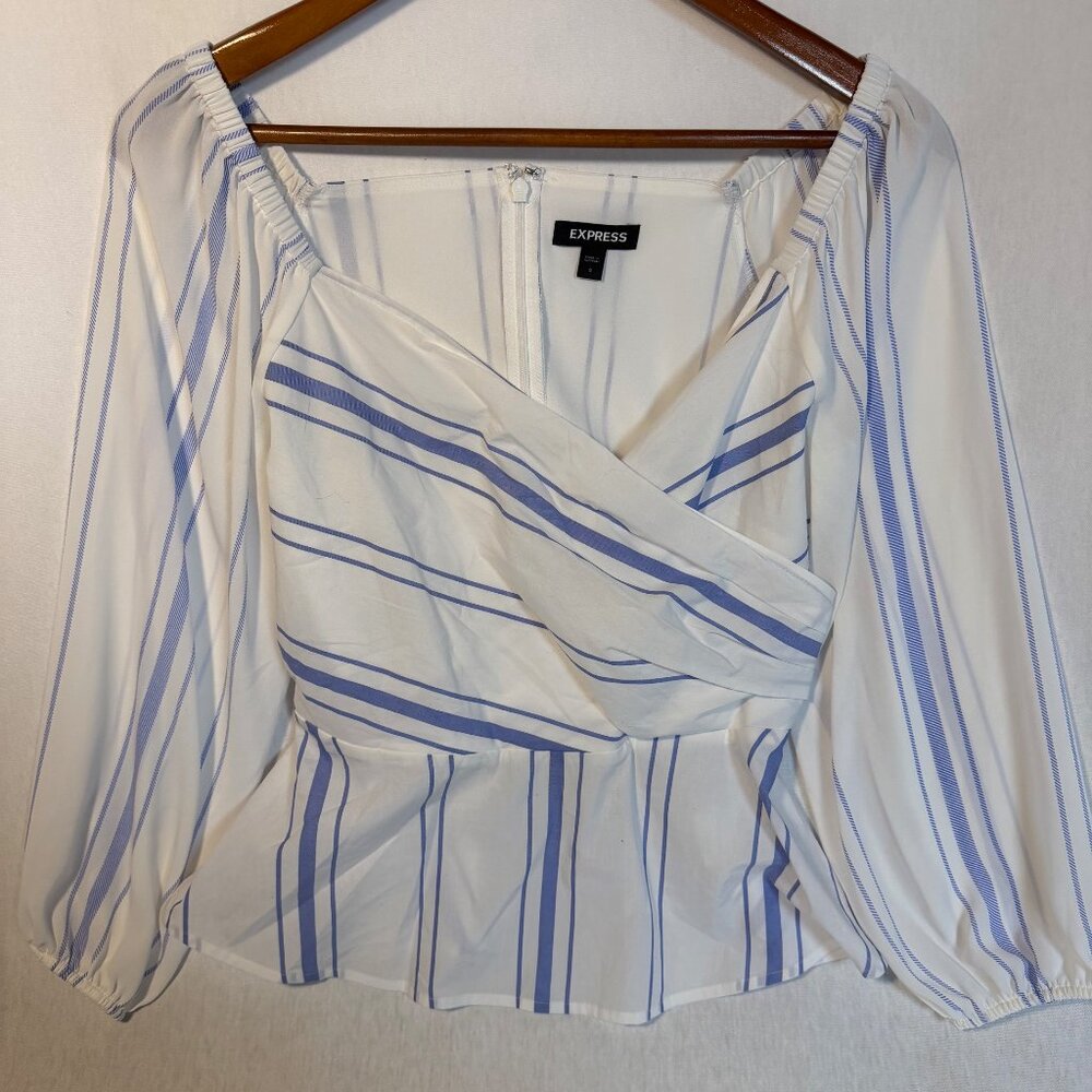 Express Blue Striped Wrap Blouse 100% cotton